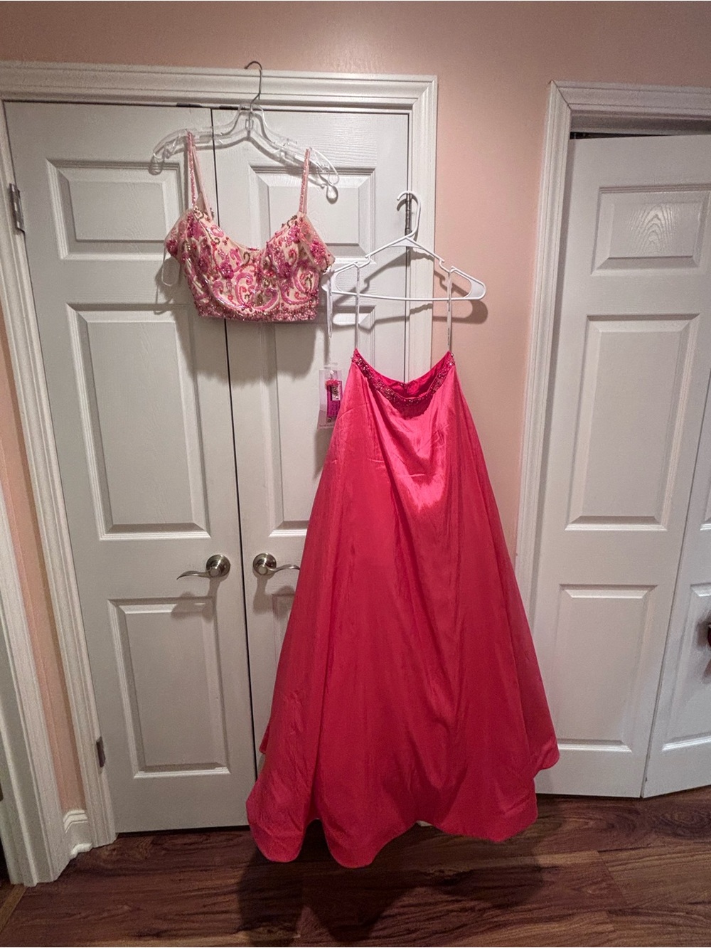 Rachel Allen Coral 2 Piece Prom Dress - Embellished Crop Top & Full Skirt